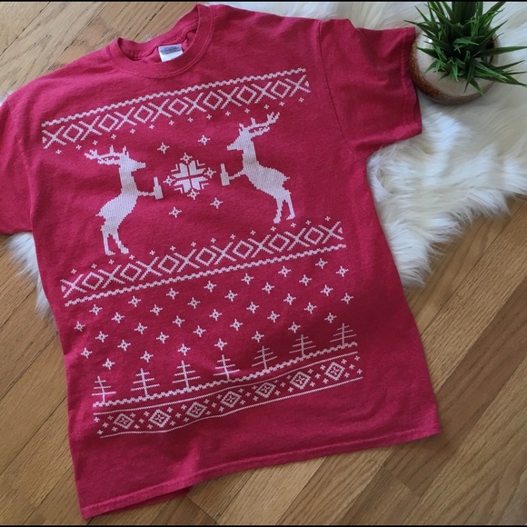 Tipsy Deer Ugly Christmas Sweater T Shirt - Picture 2 of 5
